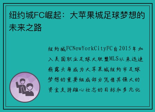 纽约城FC崛起：大苹果城足球梦想的未来之路